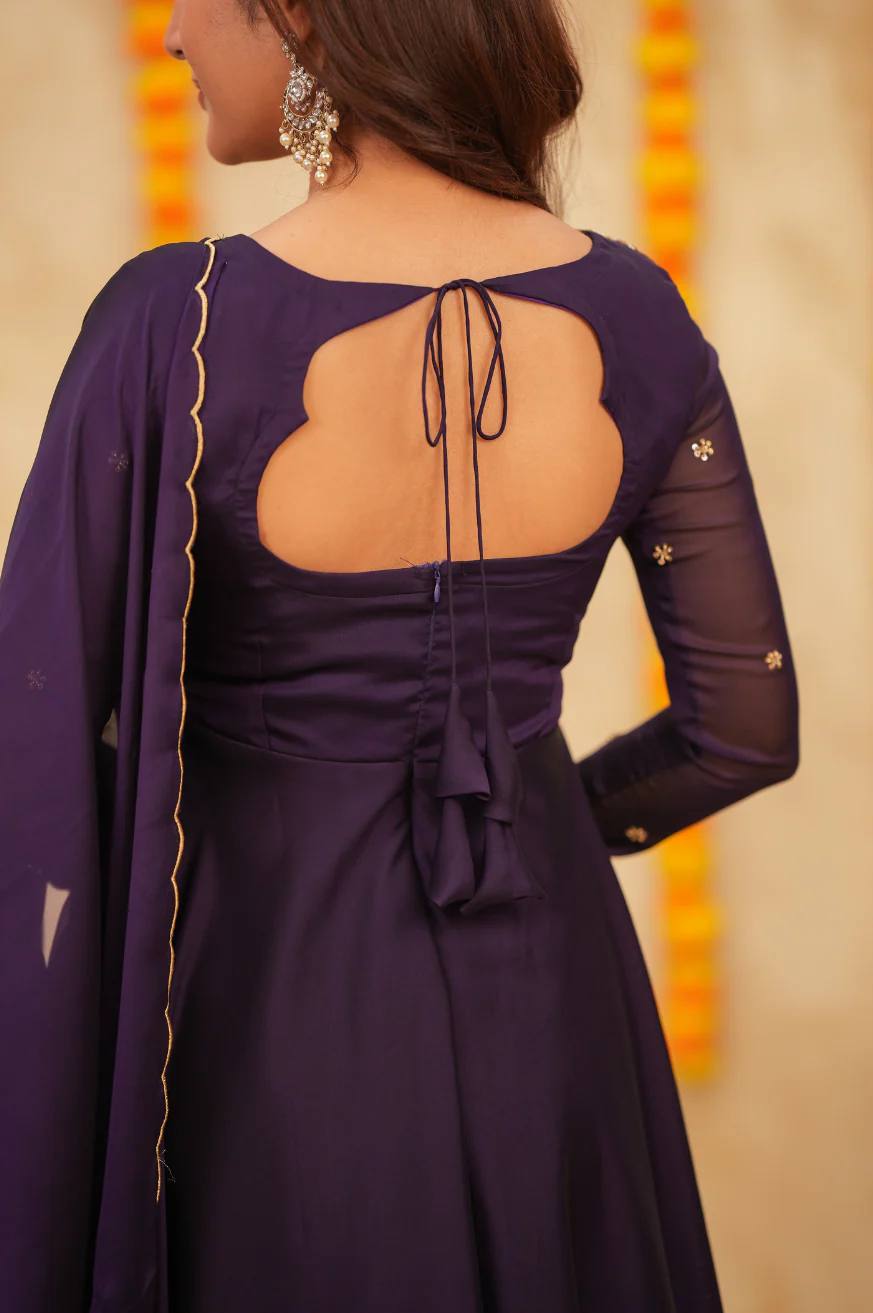 Premium Purple Colored Sparkling Georgette Glimmer Gown with Monochrome Dupatta