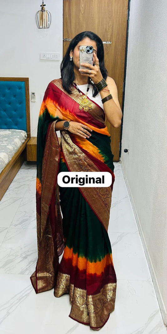 Premium Kanjivaram Bandhani Cotton Silk Saree with Running Blouse