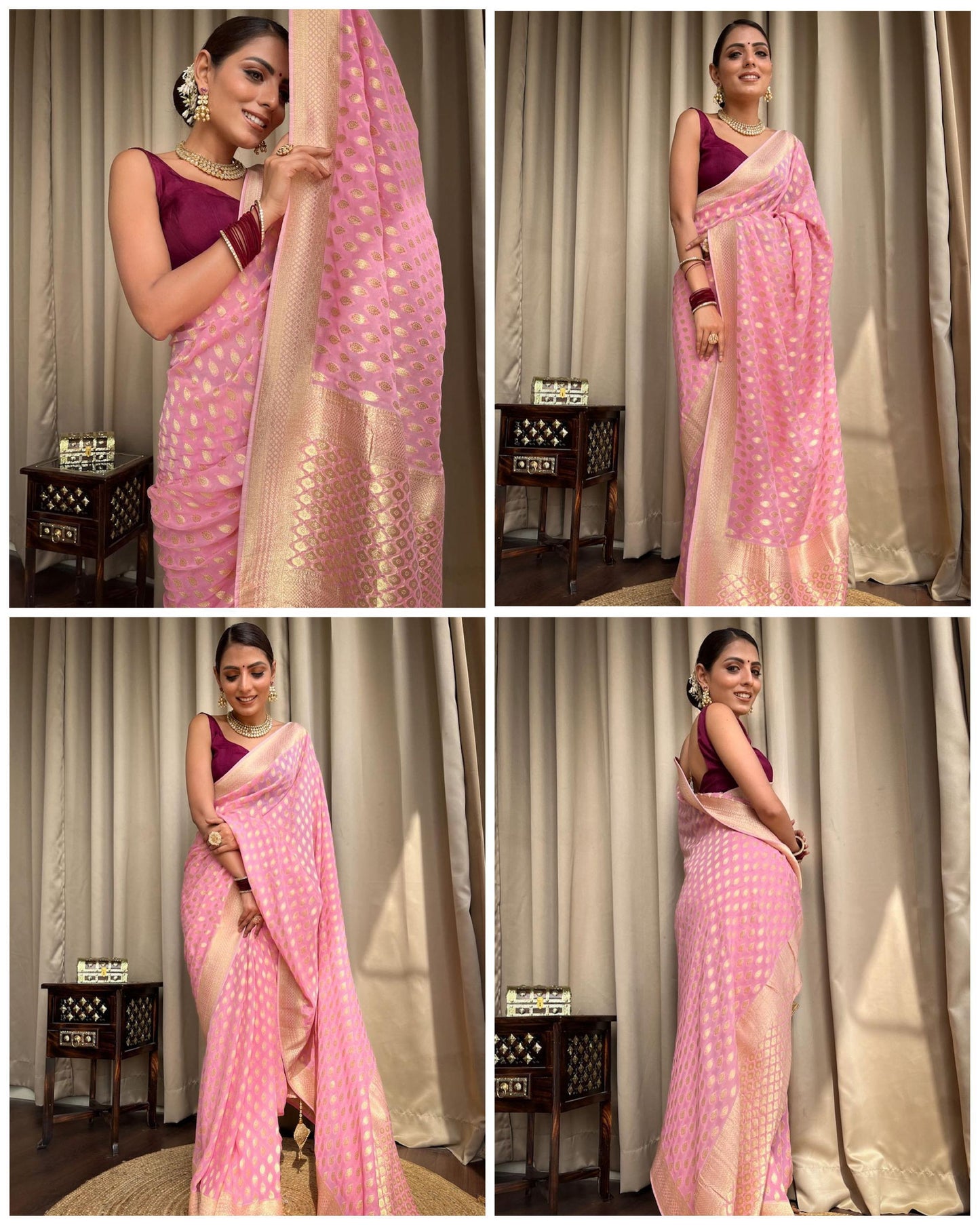 Embracing Pink Colored Soft Lichi Silk Saree with Heavy Jacquard Work & Rich Border