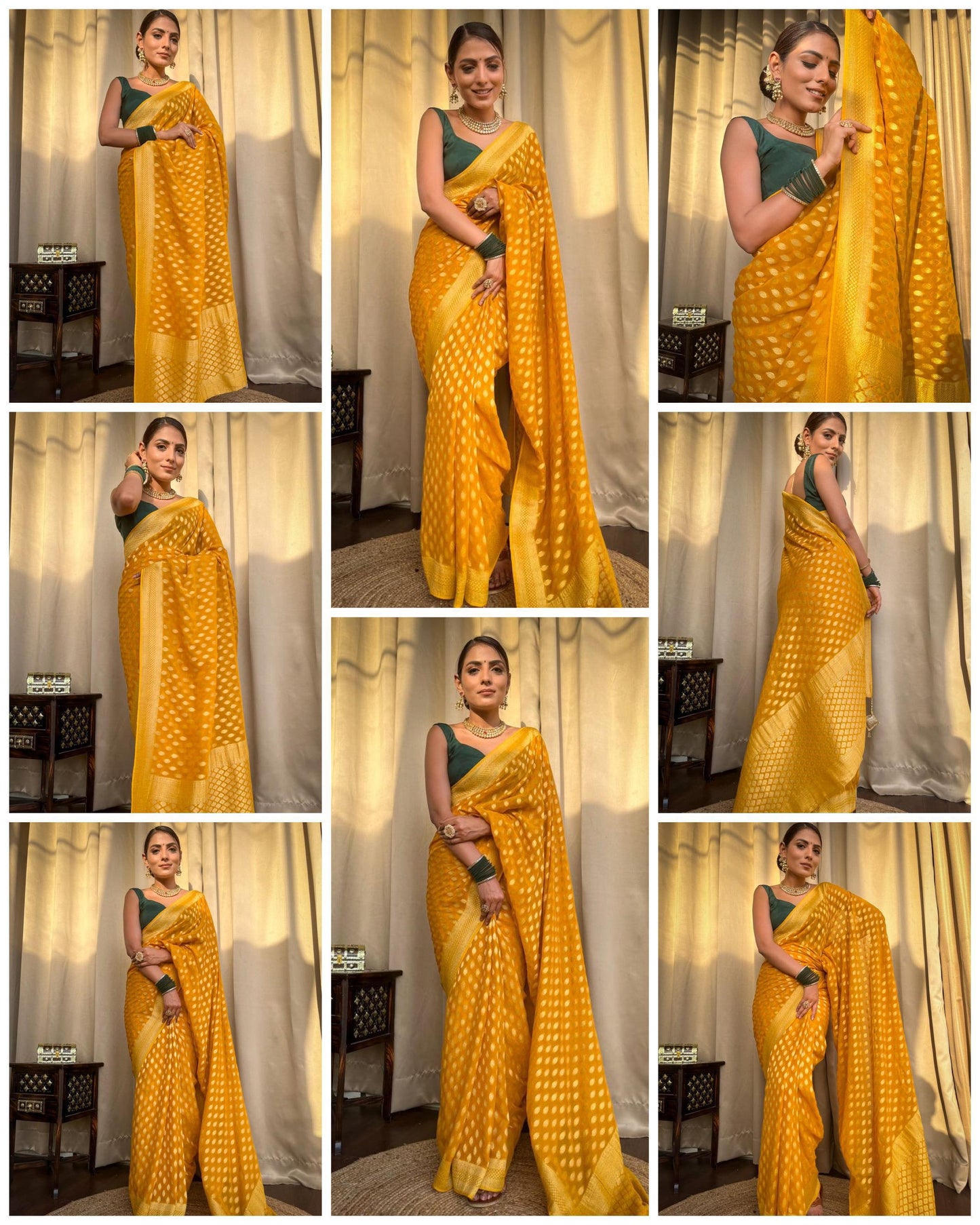 Embracing Yellow Colored Soft Lichi Silk Saree with Heavy Jacquard Work & Rich Border