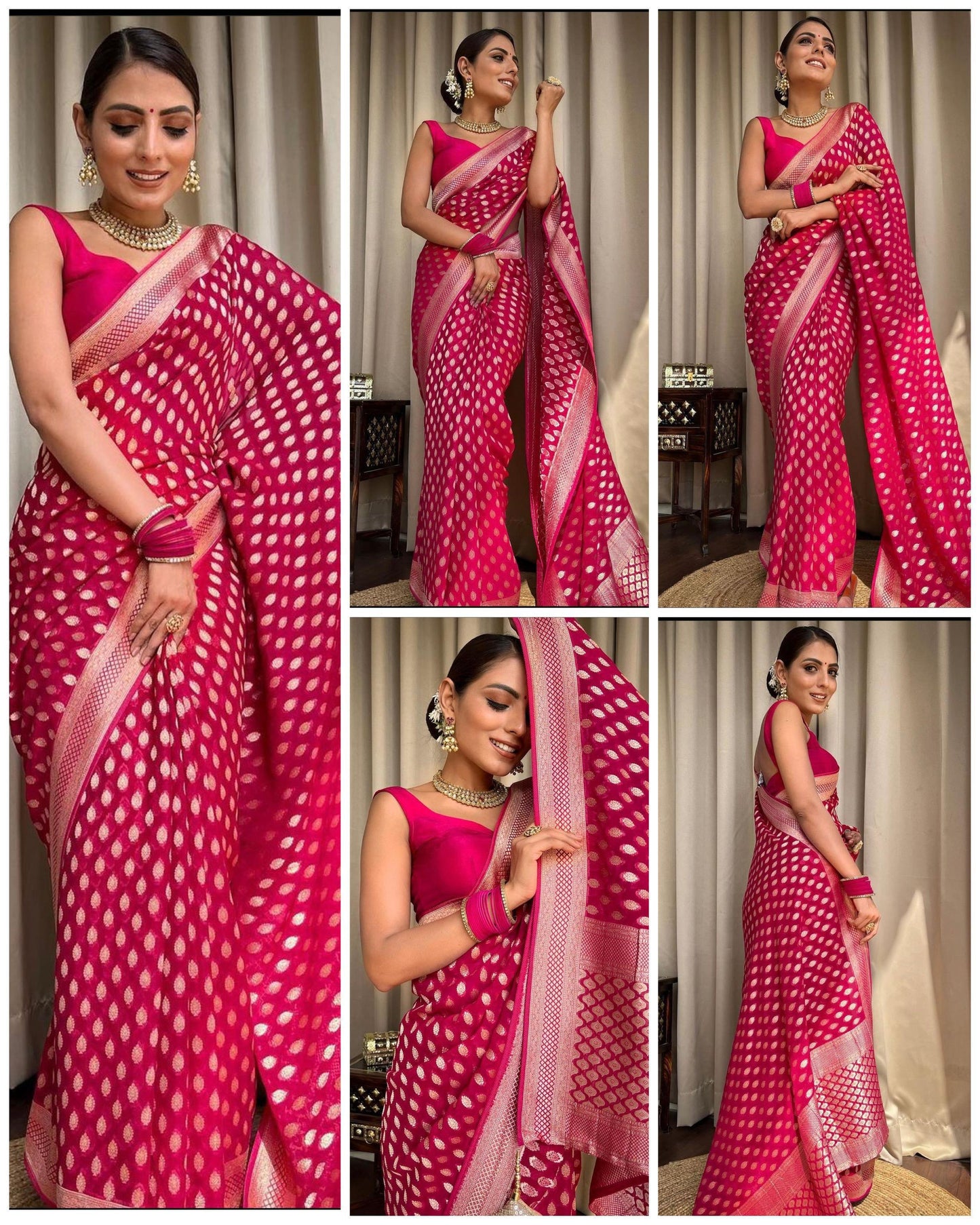 Embracing Rani Pink Colored Soft Lichi Silk Saree with Heavy Jacquard Work & Rich Border