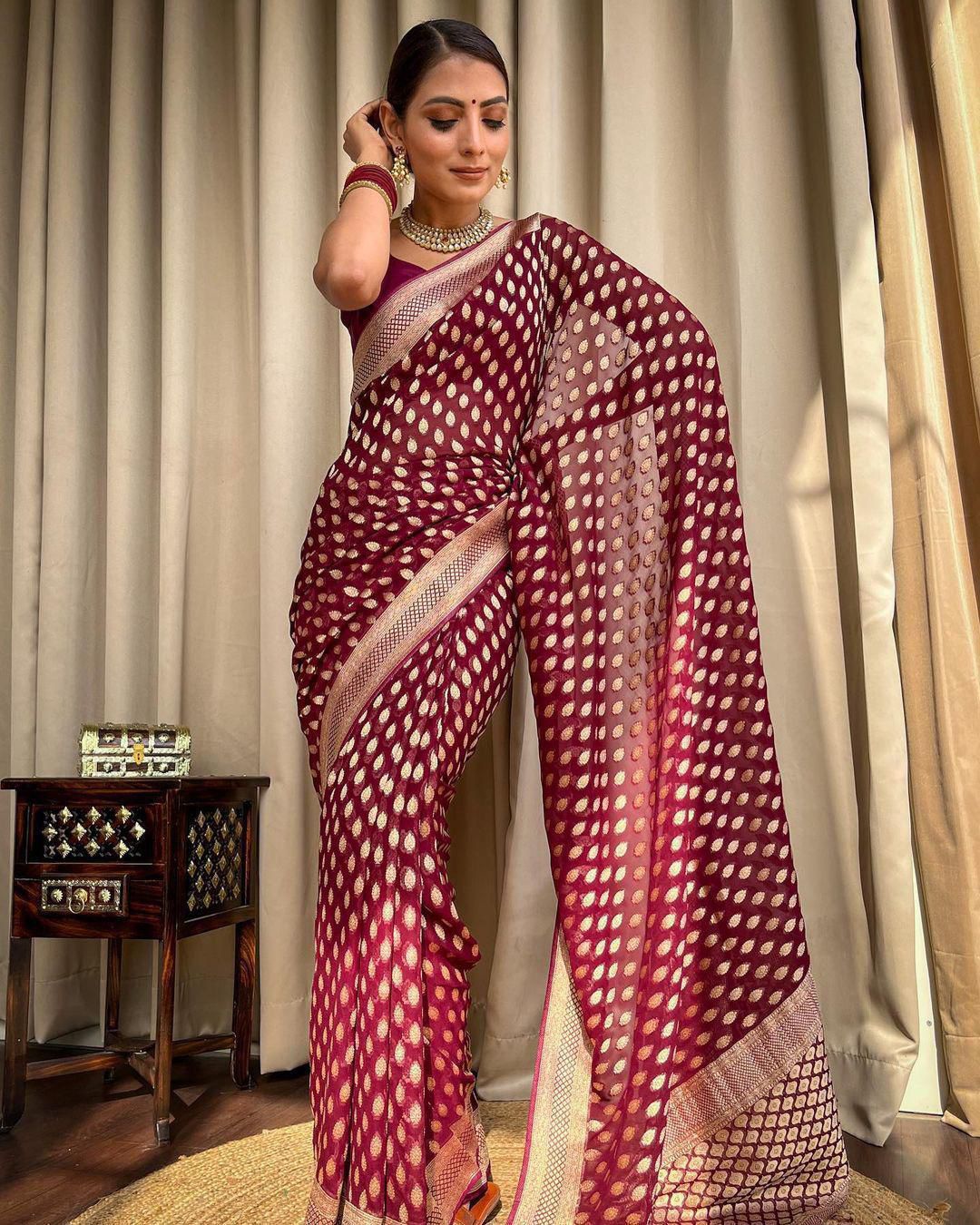 Embracing Purple Colored Soft Lichi Silk Saree with Heavy Jacquard Work & Rich Border