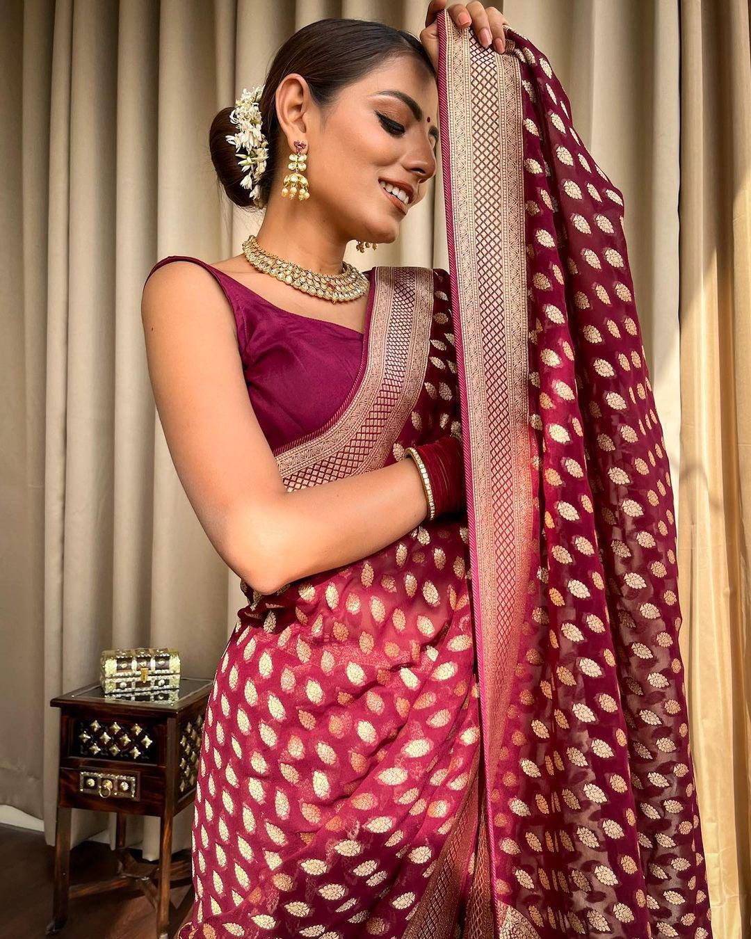 Embracing Purple Colored Soft Lichi Silk Saree with Heavy Jacquard Work & Rich Border