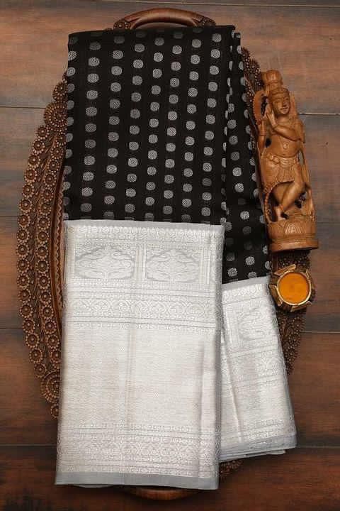 Premium Black Colored Soft Lichi Silk Saree with Rich Pallu & Contrast Jacquard Border Blouse