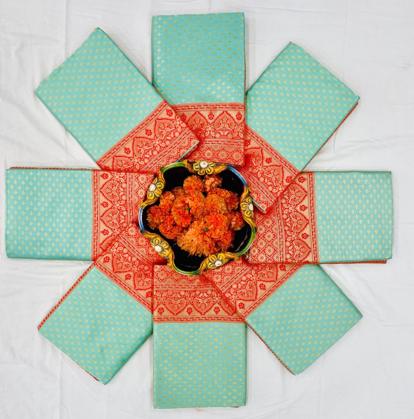 Premium Blue & Orange Colored Soft Lichi Silk Saree with Rich Pallu & Jacquard Weaving