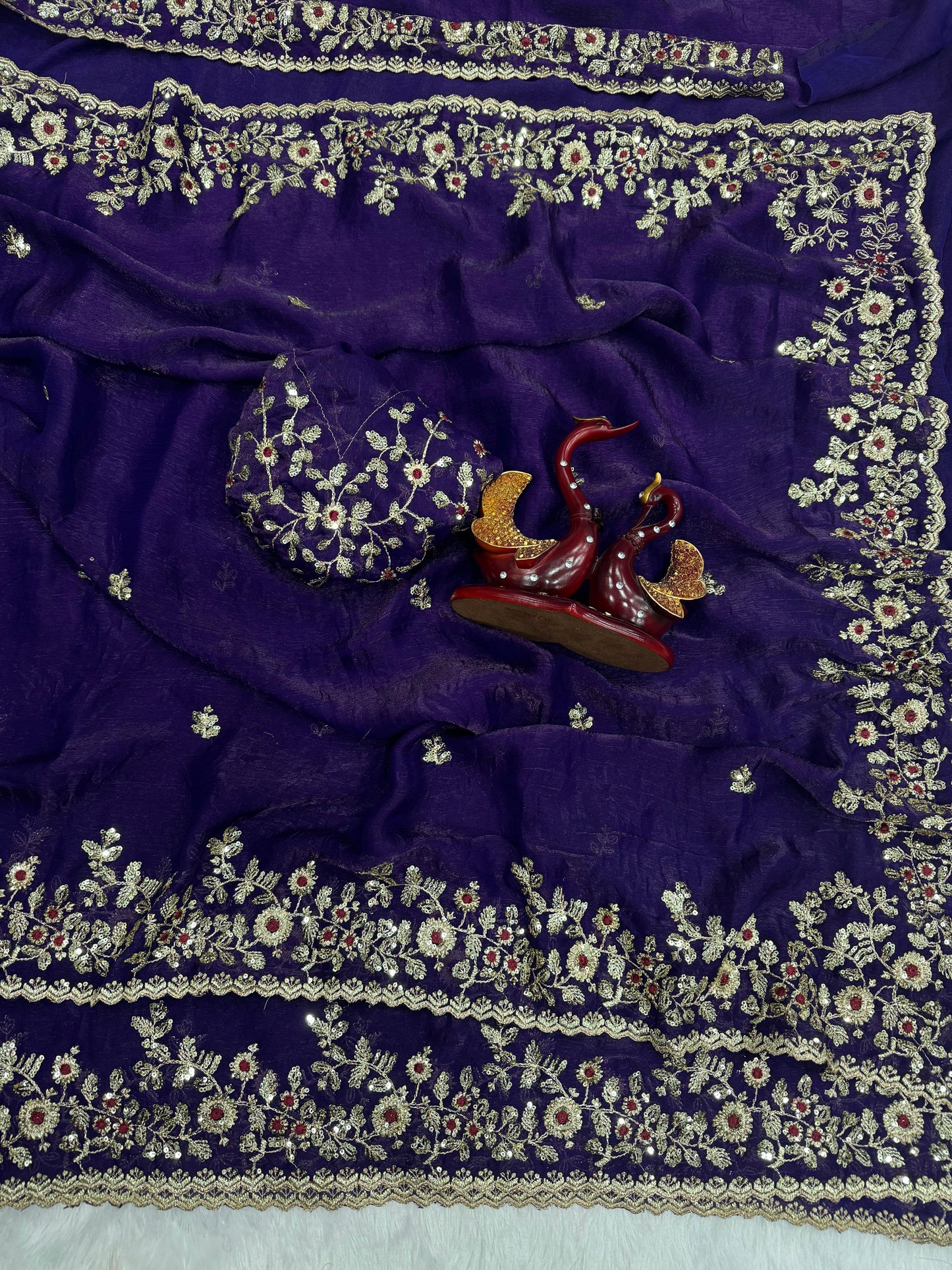 Premium Frendy Chiffon Purple Colored Sequins Embroidered Saree with Heavy Sequins Blouse
