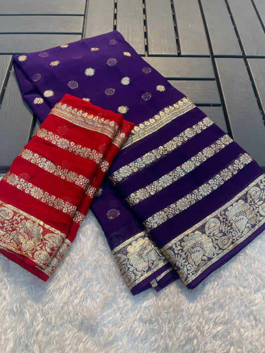 Premium Purple & Red Colored Viscose Georgette Saree with Running Blouse