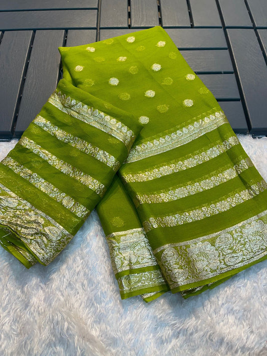 Premium Bright Green Colored Viscose Georgette Saree with Running Blouse