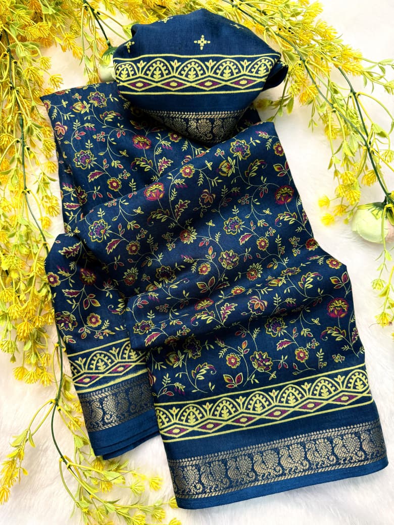 Soft Mul Mul Cotton Green Colored Silk Pen Kalamkari Saree with Contrast Zari Hamsa Border