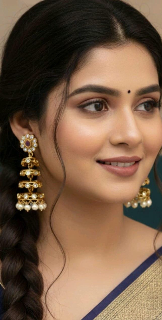 3 Layer Gold-Finish Jhumka Earrings with Pearl Drops