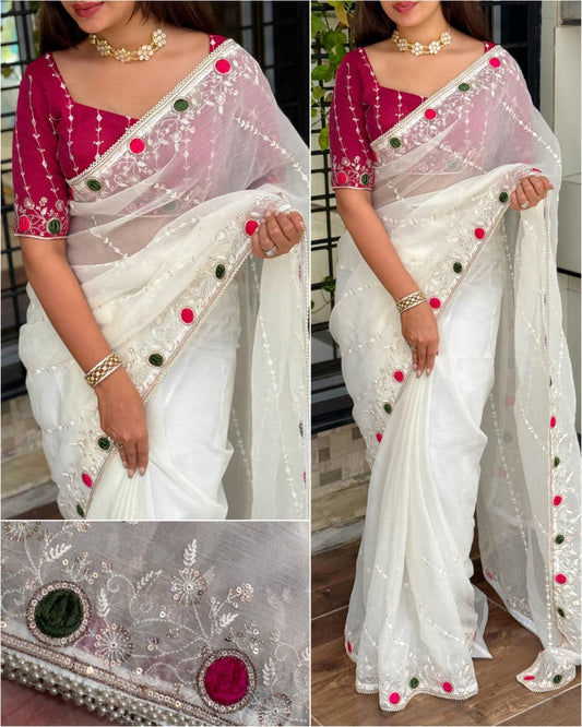 Rakhi Designer Velvet Cutting Work Saree in Super Sonic Crush with Zari, Sequins & Pearl Lace – Festive Party Wear