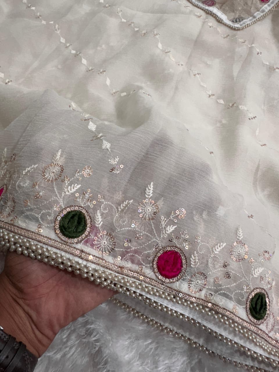 Rakhi Designer Velvet Cutting Work Saree in Super Sonic Crush with Zari, Sequins & Pearl Lace – Festive Party Wear