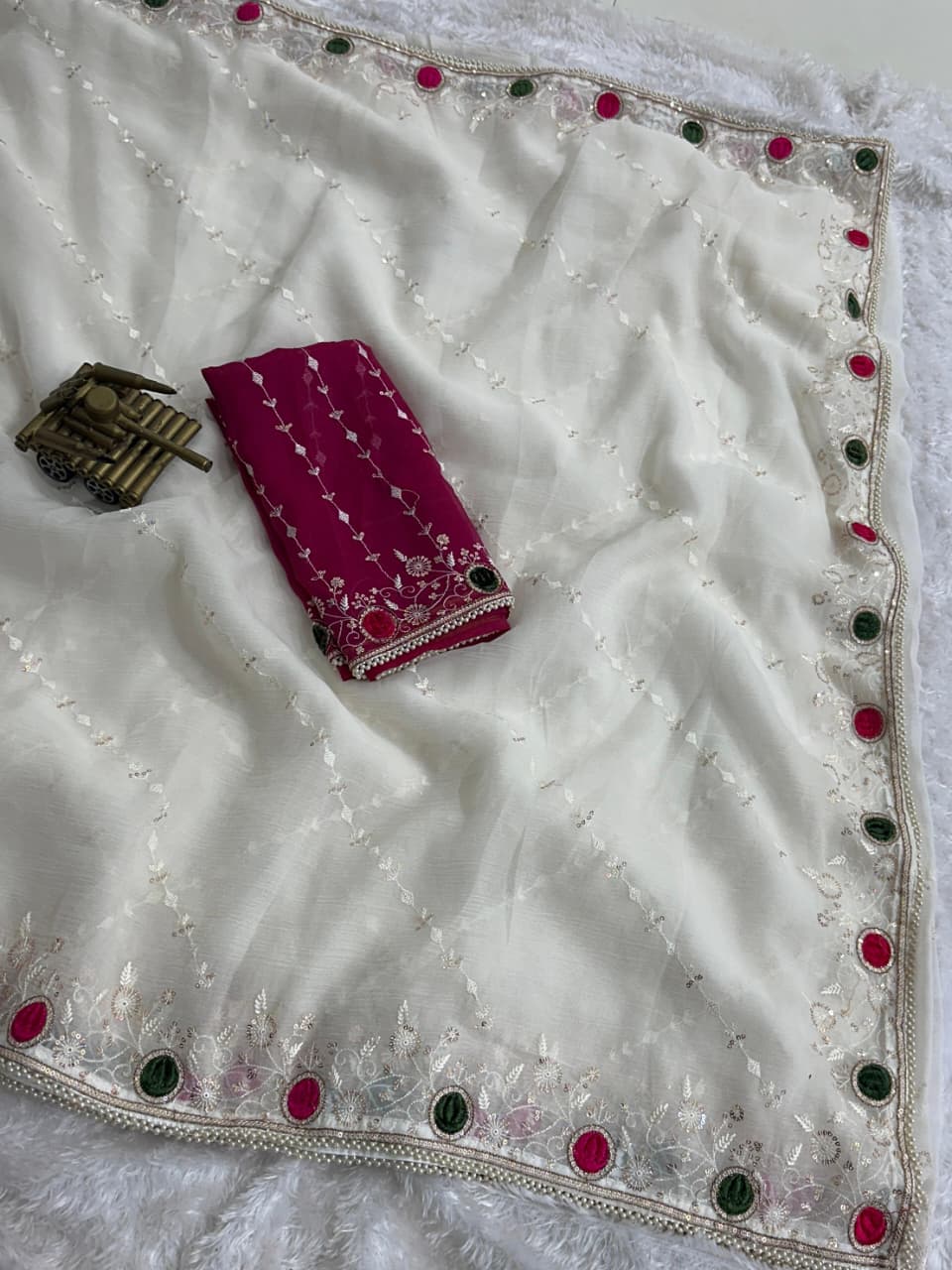 Rakhi Designer Velvet Cutting Work Saree in Super Sonic Crush with Zari, Sequins & Pearl Lace – Festive Party Wear