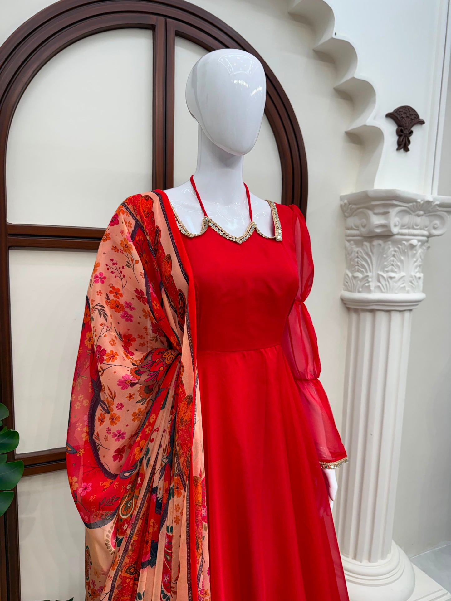 Premium Tabby Silk Anarkali Suit Set with Plazzo & Digital Printed Dupatta