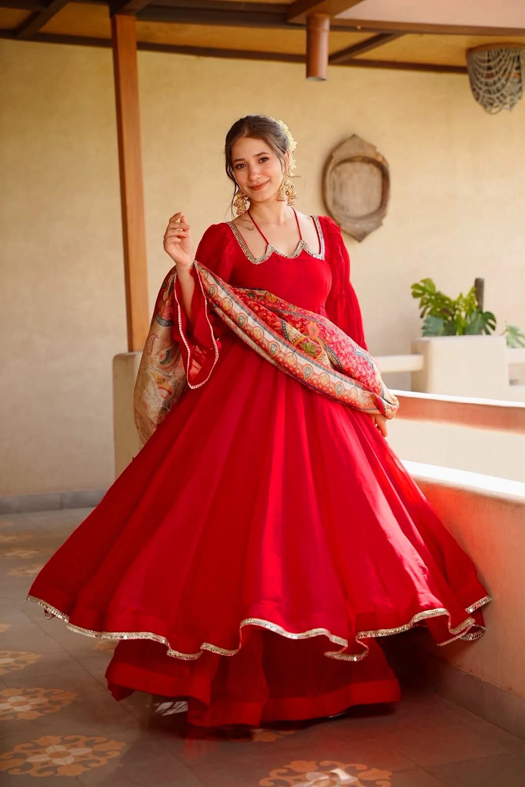 Premium Tabby Silk Anarkali Suit Set with Plazzo & Digital Printed Dupatta