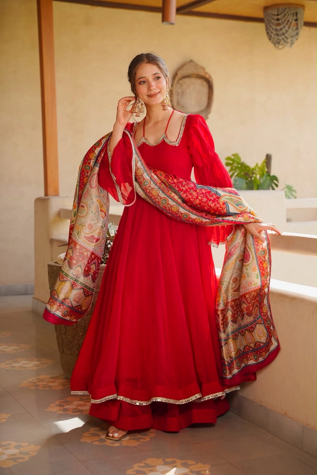 Premium Tabby Silk Anarkali Suit Set with Plazzo & Digital Printed Dupatta