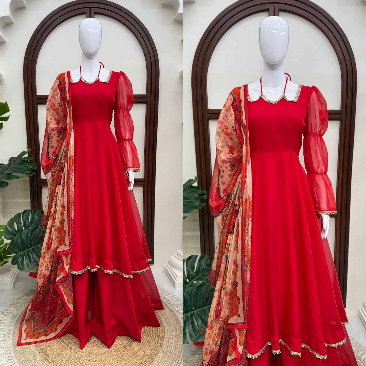 Premium Tabby Silk Anarkali Suit Set with Plazzo & Digital Printed Dupatta