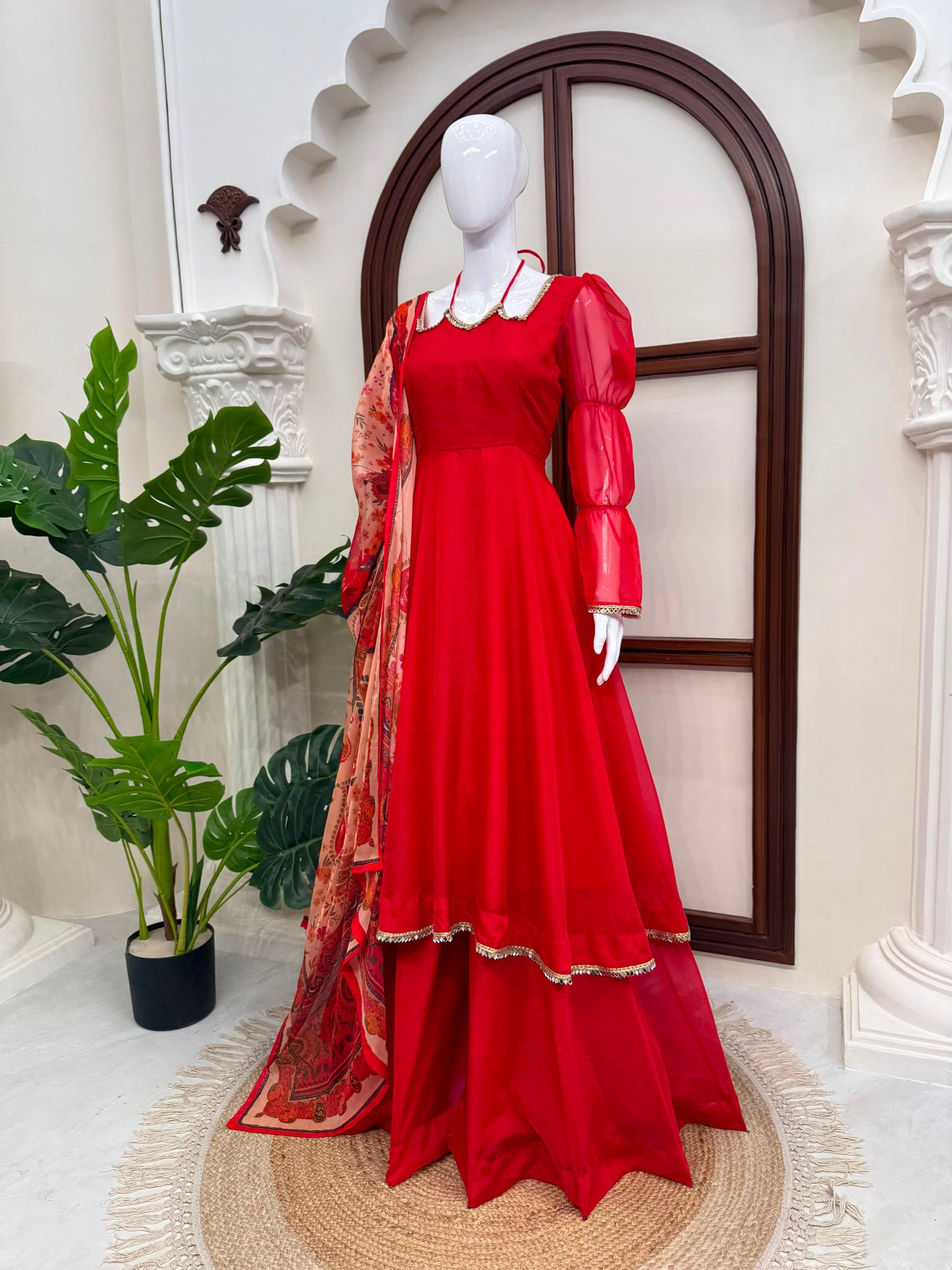 Premium Tabby Silk Anarkali Suit Set with Plazzo & Digital Printed Dupatta