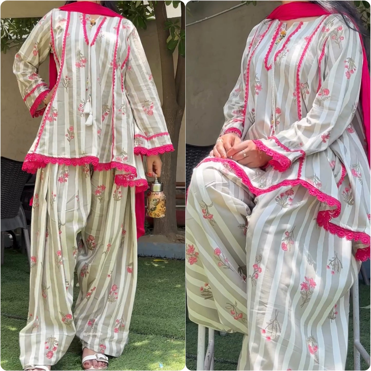 Premium Natural Crepe Digital Print Kurti Set with Farshi Pant & Faux Georgette Dupatta for Women
