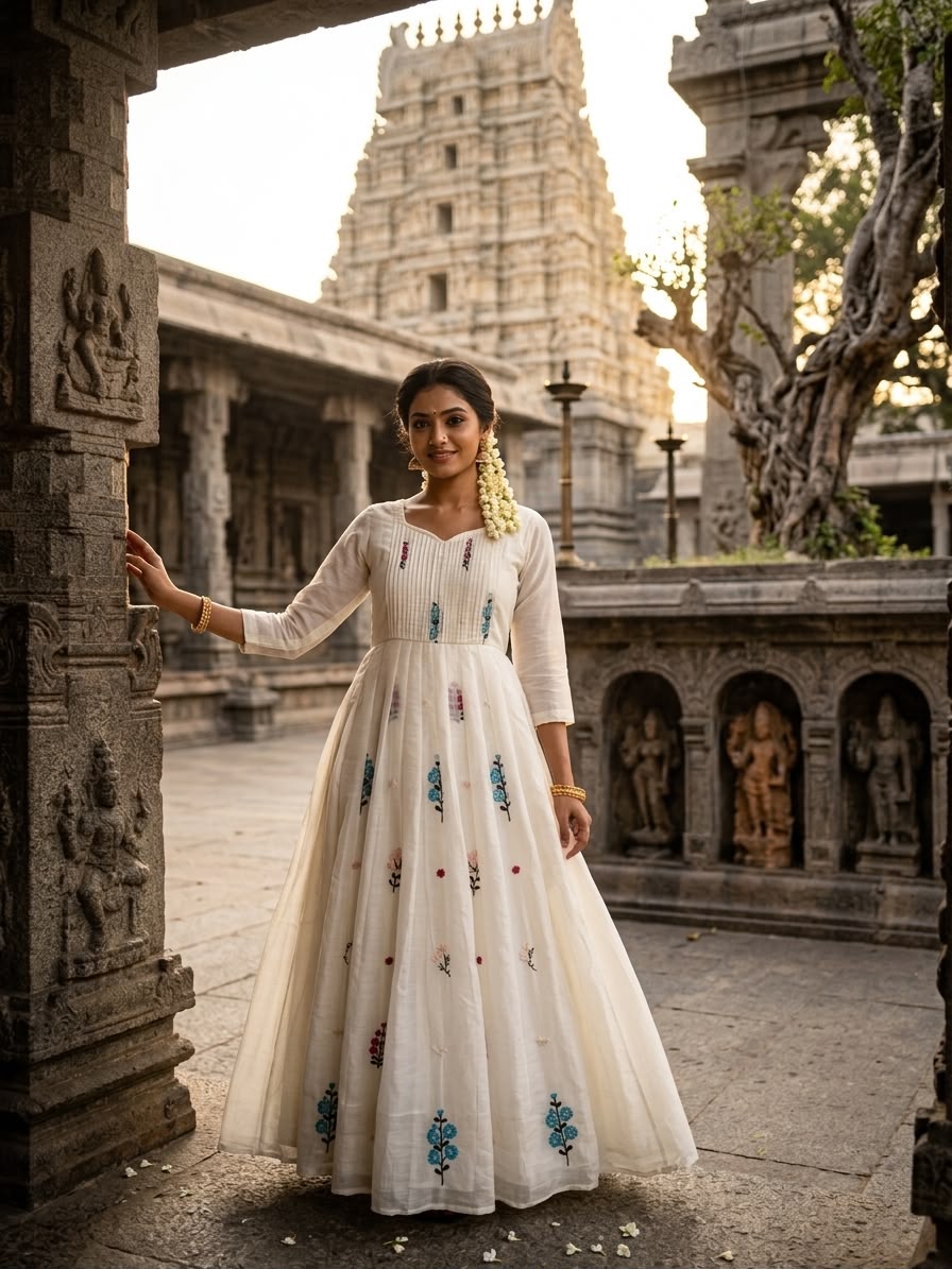 Festival Special Embroidered Mul Cotton White Colored Gown