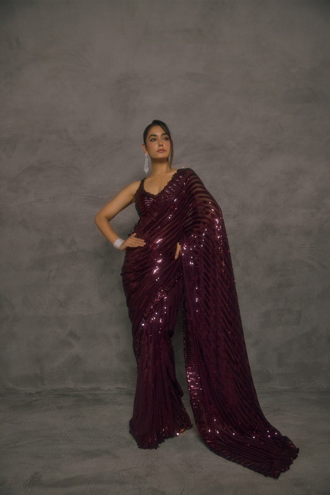 Bollywood Style Maroon Colored Premium Faux Georgette Saree