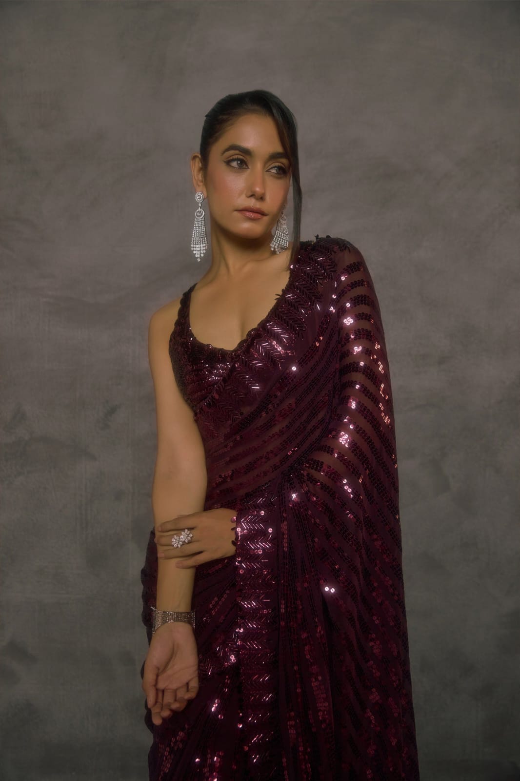 Bollywood Style Maroon Colored Premium Faux Georgette Saree
