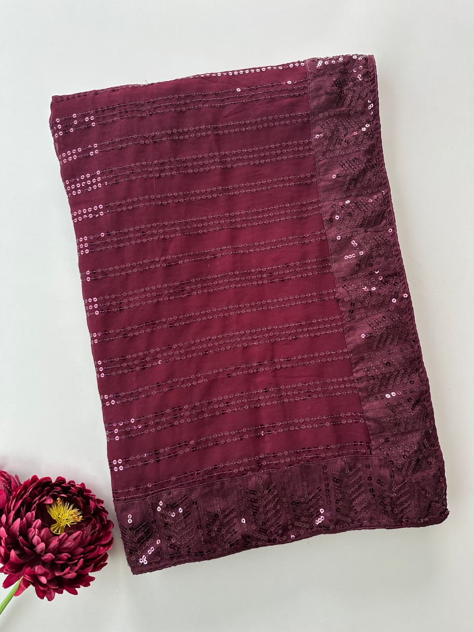 Bollywood Style Maroon Colored Premium Faux Georgette Saree