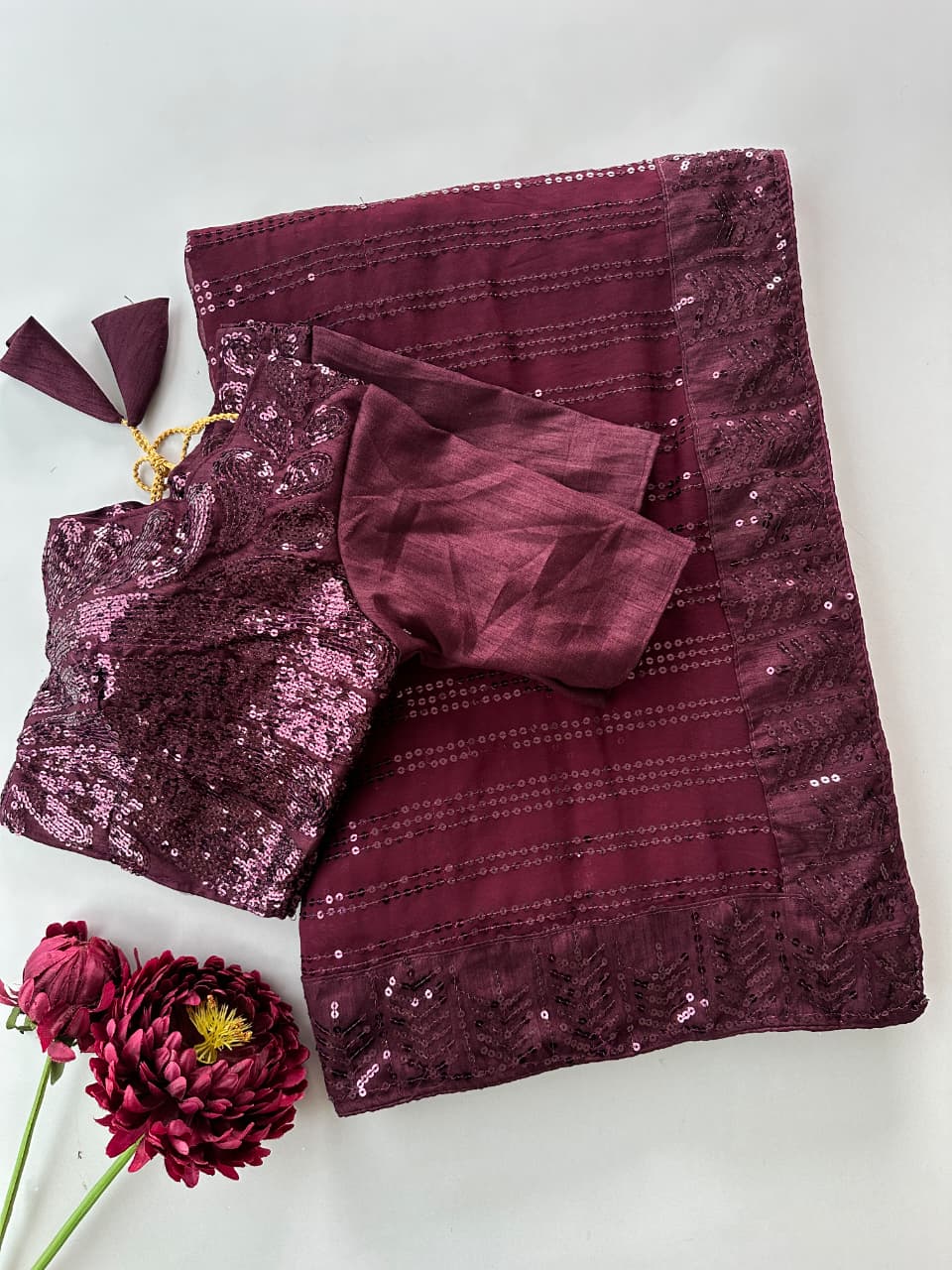 Bollywood Style Maroon Colored Premium Faux Georgette Saree