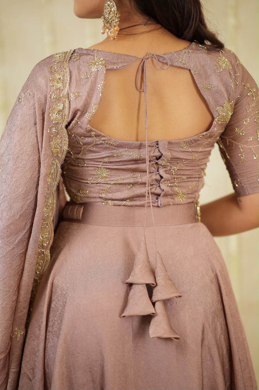Premium Mauve Colored Rangoli Crush Gown with Dupatta