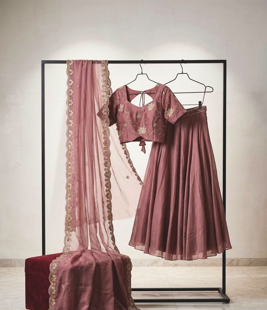 Premium Mauve Colored Rangoli Crush Gown with Dupatta