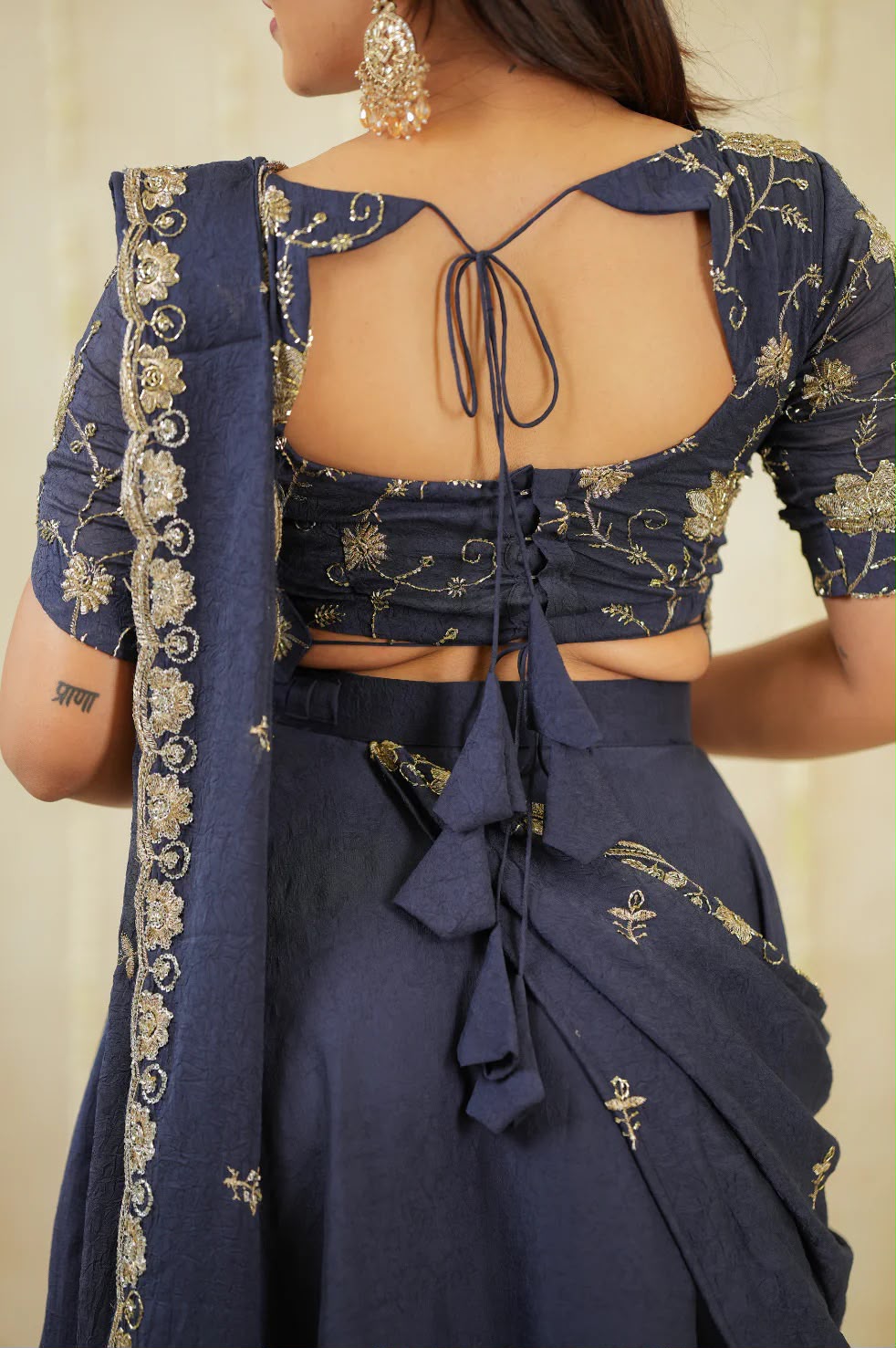 Premium Navy Blue Colored Rangoli Crush Gown with Dupatta
