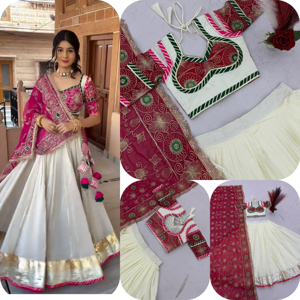 Navratri Special Roman Silk Lehenga Choli with 6 Meter Big Flair, Heavy Embroidery & Sequin Work