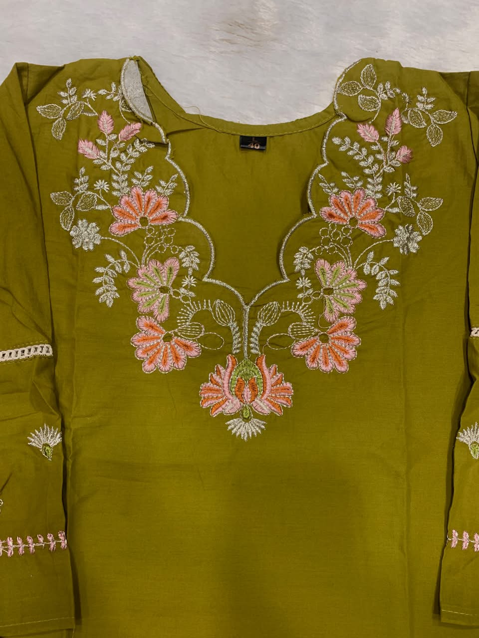 Premium Cotton Mehendi Green Colored Embroidered Kurti for Women