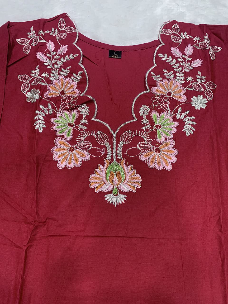 Premium Cotton Maroon Colored Embroidered Kurti for Women