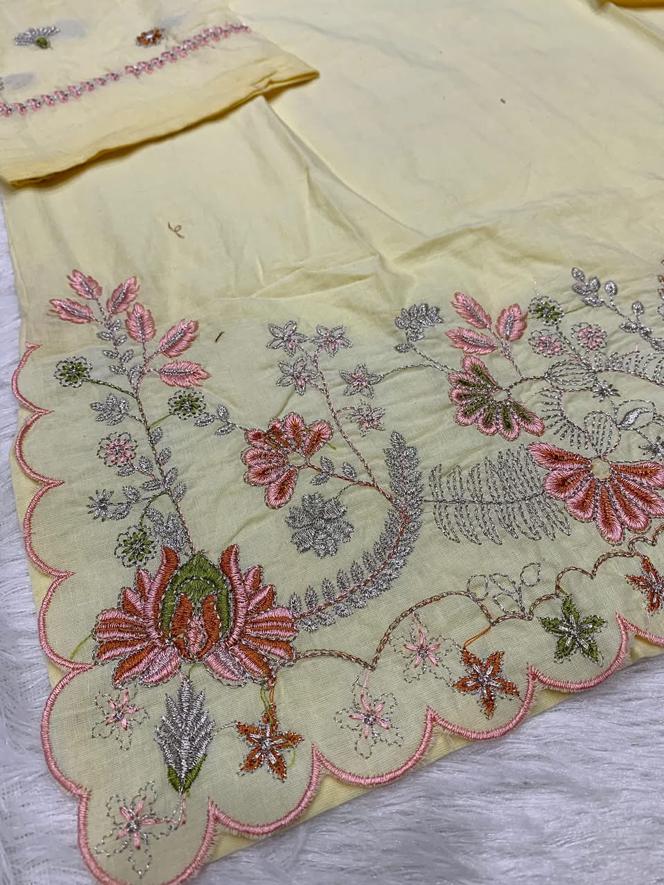 Premium Cotton Light Yellow Colored Embroidered Kurti for Women