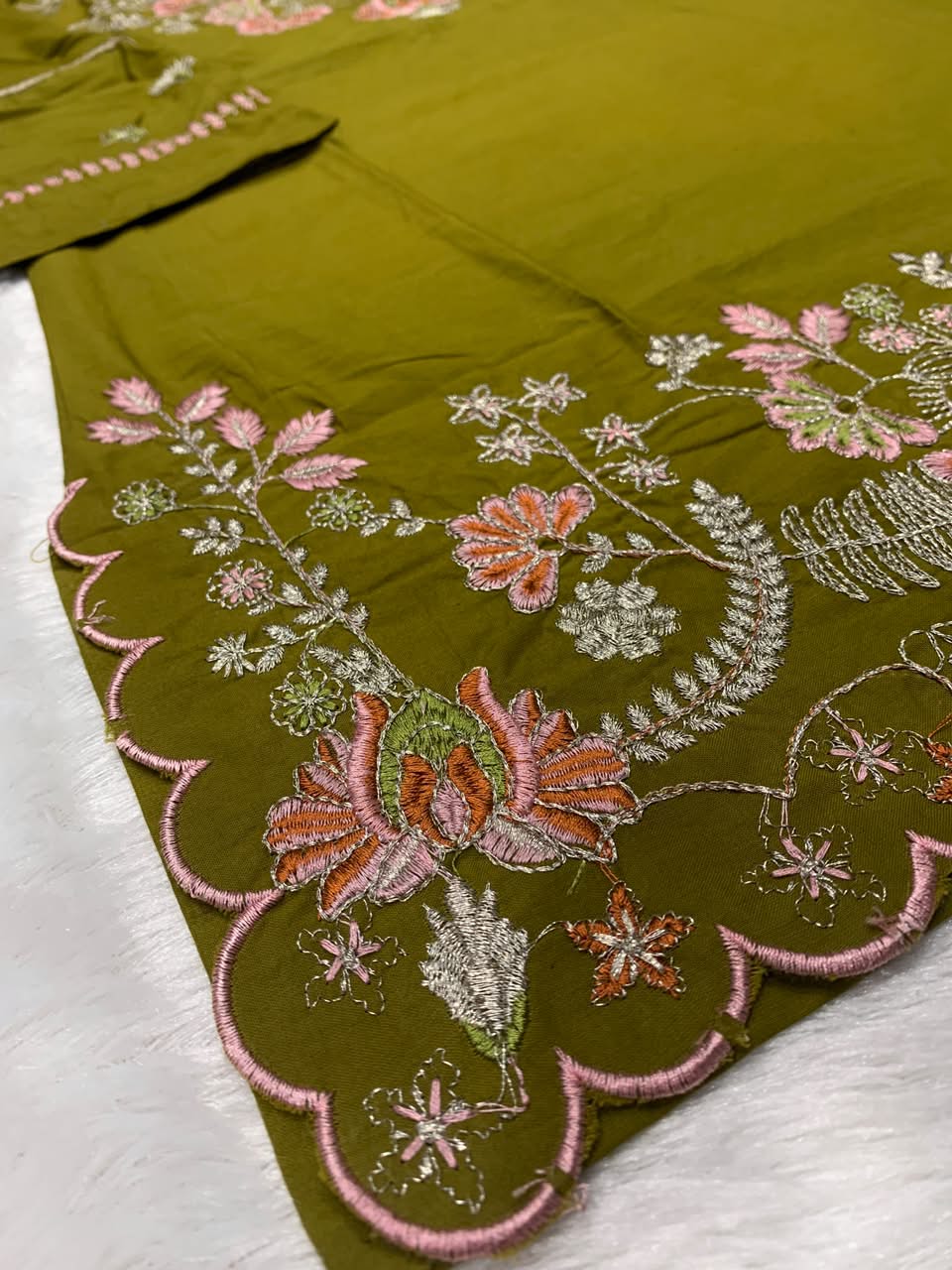 Premium Cotton Mehendi Green Colored Embroidered Kurti for Women
