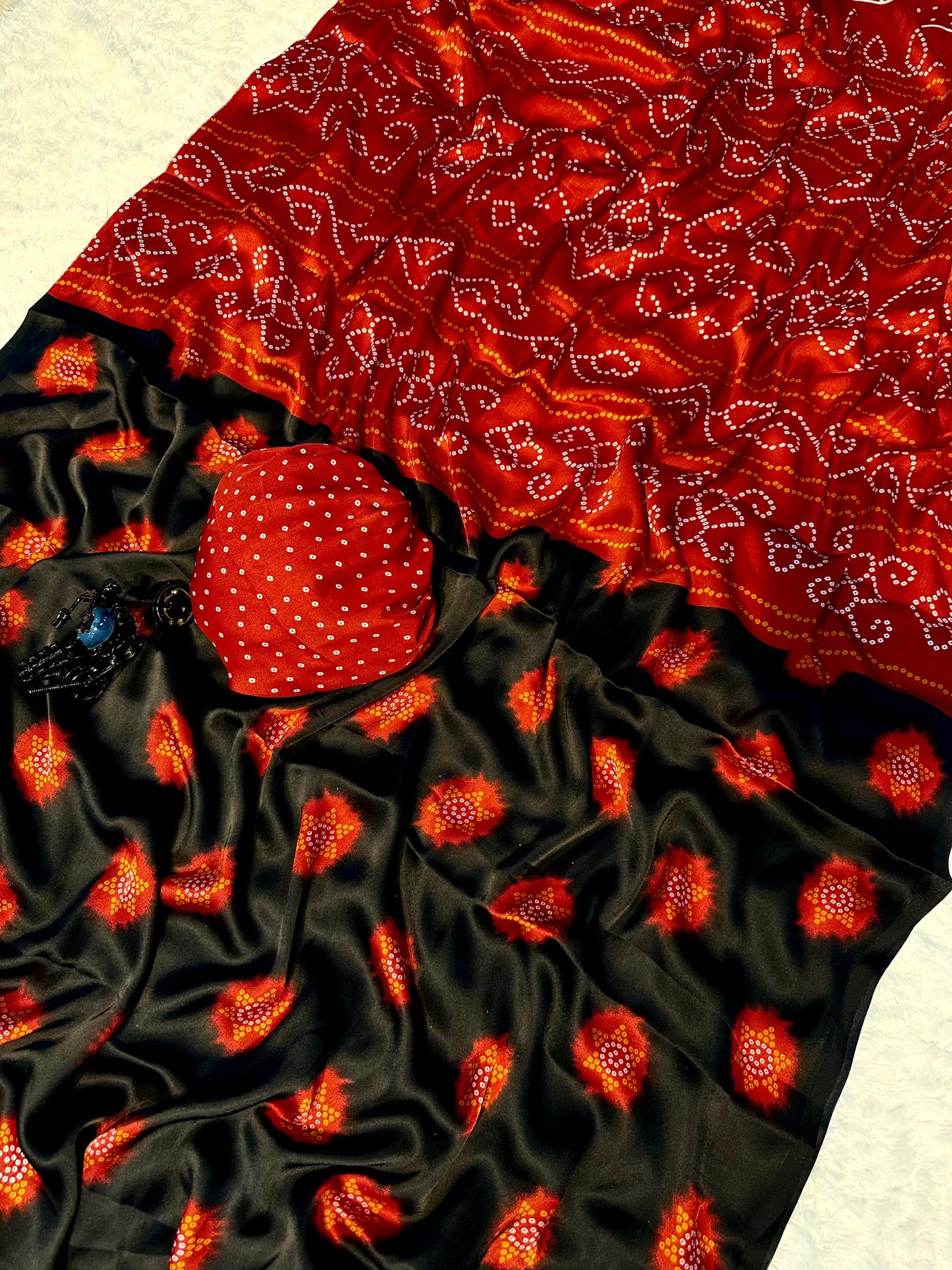 Premium Gajji Silk Black & Red Colored Saree – Semi Gajji Heavy Weave with Blouse