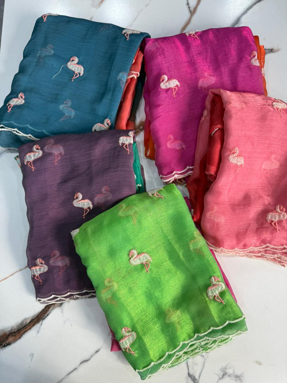 Soft Zemichu Orange & Rani Pink Two-Tone Saree with Duck Figure Butti – Elegant Shaded Ethnic Saree