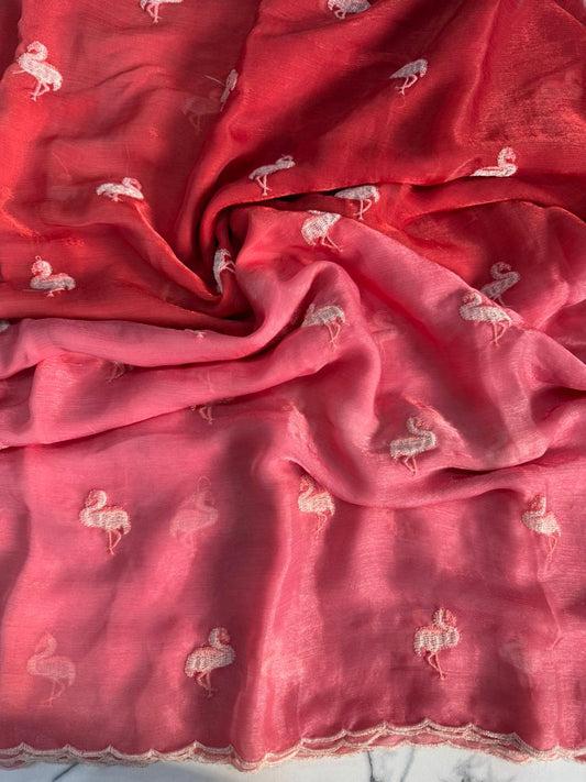 Soft Zemichu Red & Pink Two-Tone Saree with Duck Figure Butti – Elegant Shaded Ethnic Saree