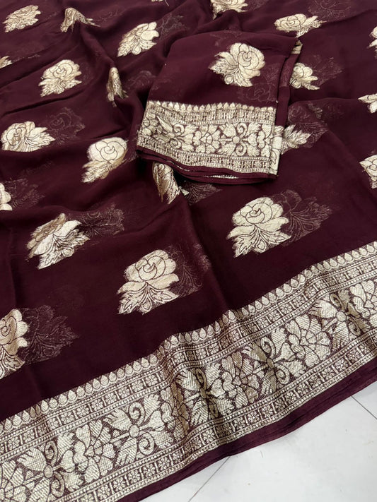 Premium Maroon Colored Viscose Georgette Saree with Running Blouse – Lightweight Elegant Daily & Festive Wear Saree
