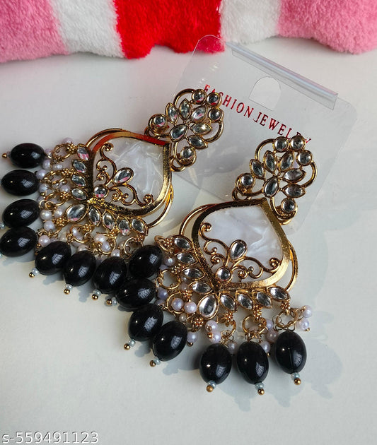 Elegant Black Colored Pearl Jhumki Earrings for Women & Girls – Traditional Oxidized Silver Ethnic Jewelry